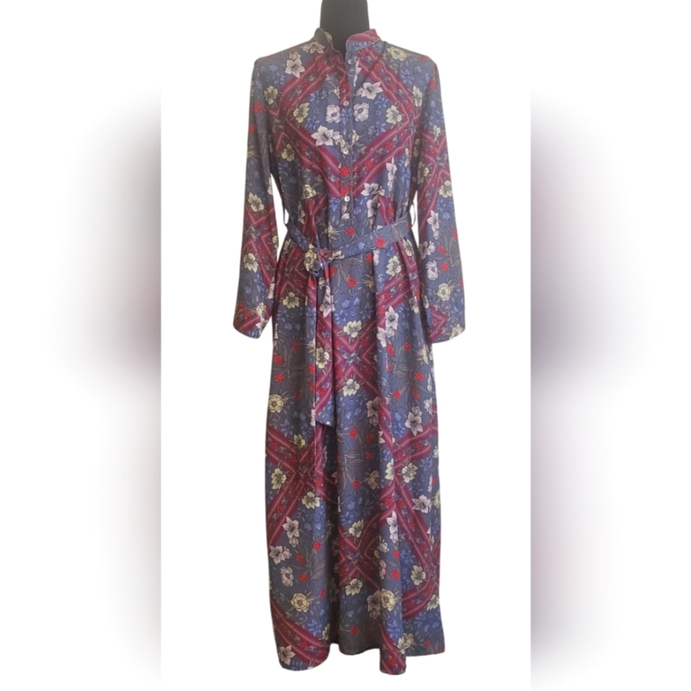 Pietro Brunelli Anne Maxi Dress   Shirt Long Sleeves Floral Stripes Medium